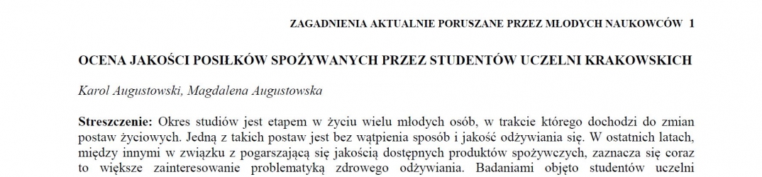 Ocena jakości posiłków spożywanych przez studentów krakowskich